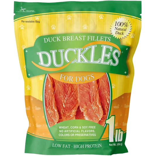 Pet Health Solutions Duckles Duck Breast Fillets for Dogs - Tested Safe Low Fat Duck Treats Natural - 100% Natural Duck High Protein No Preservatives Propylene Glycol Free 1 lbs