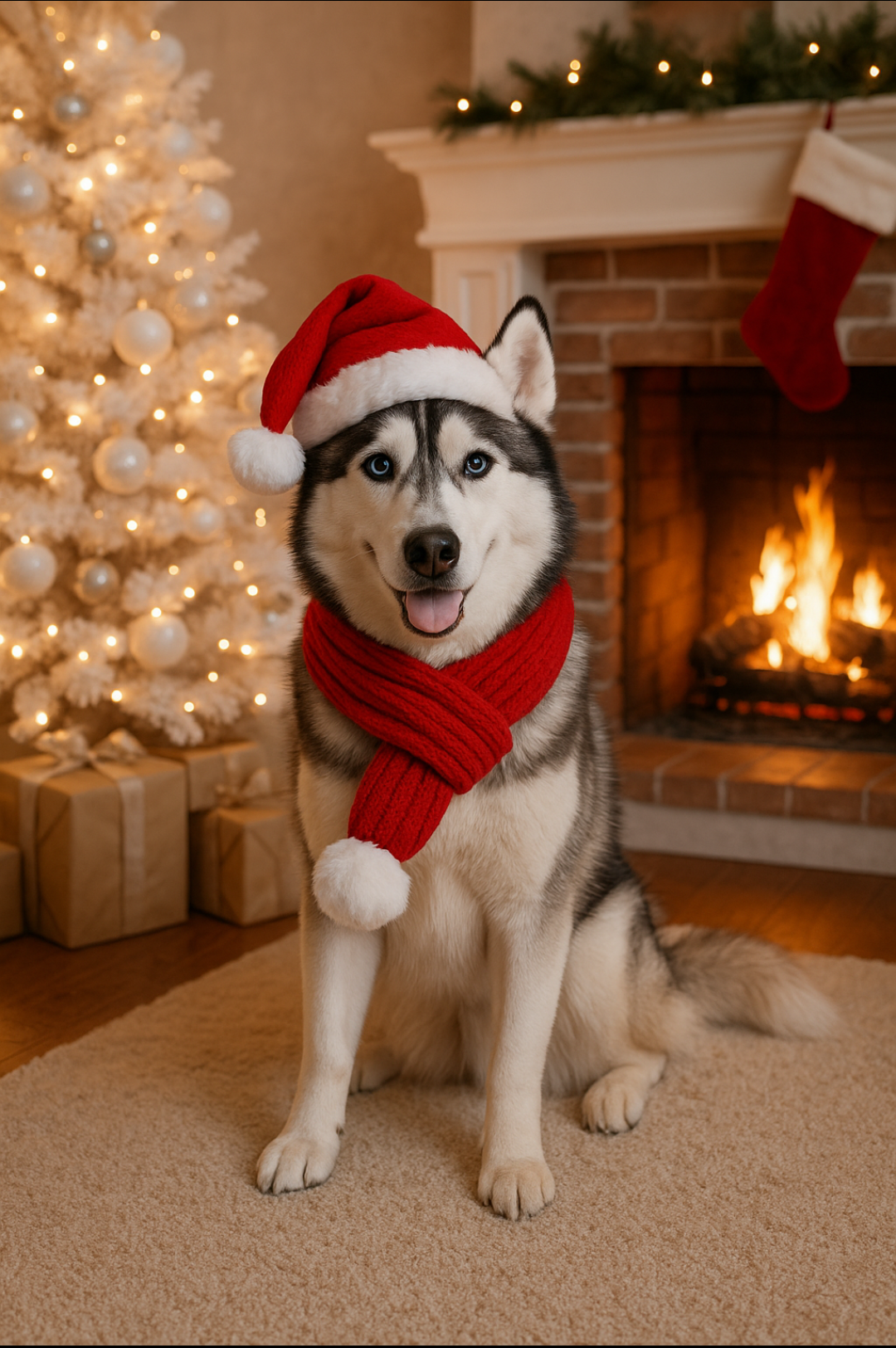 The Festive Pup Santa Hat & Scarf Set