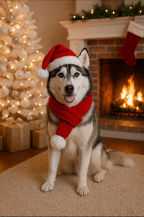 The Festive Pup Santa Hat & Scarf Set